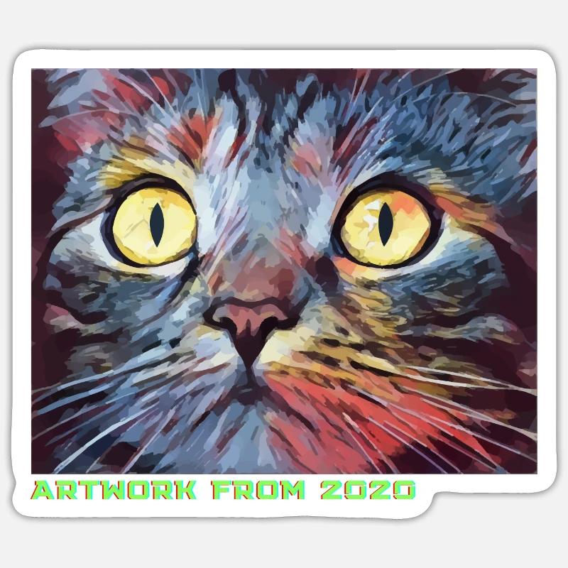 Träumende Katze – Artwork from 2020 - Sticker Größe S (10 x 10 cm) - Mattweiß