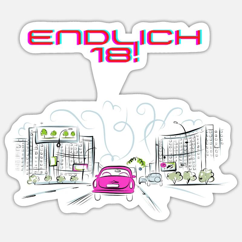 Endlich 18 - Geburtstag Sticker Größe S (10 x 10 cm)
