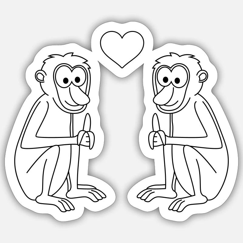 Affe comic Paar liebe - Sticker Größe S (10 x 10 cm) - Mattweiß