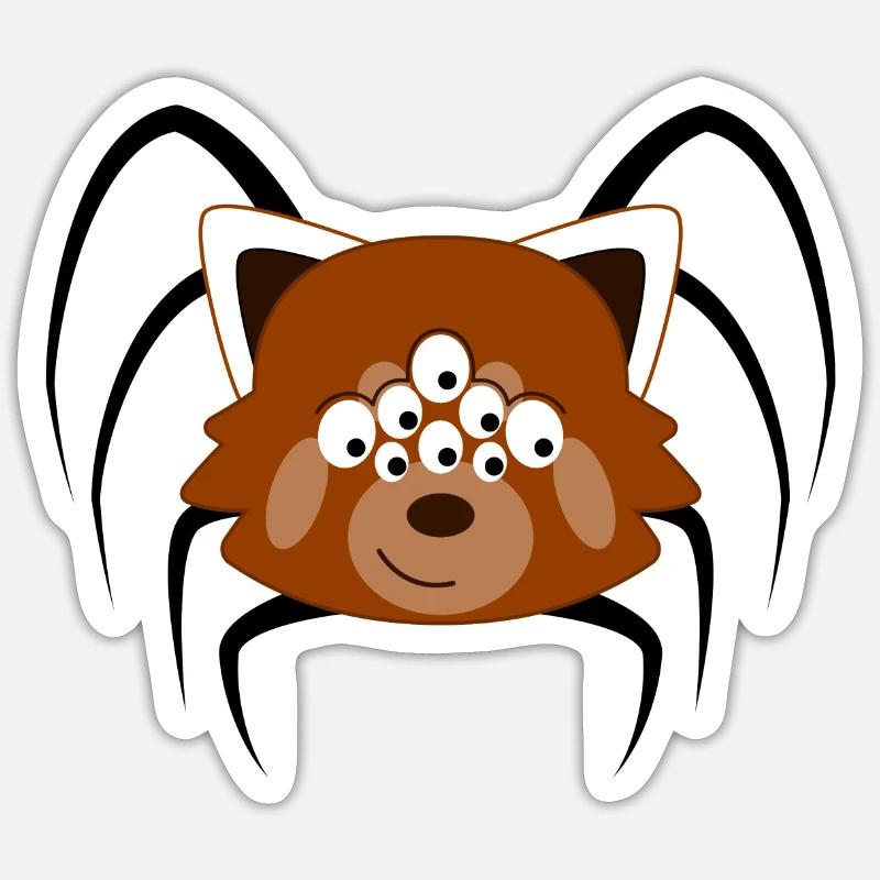 Panda roux déguisé en araignée pour Halloween - Sticker taille S (10 x 10 cm) - blanc mat