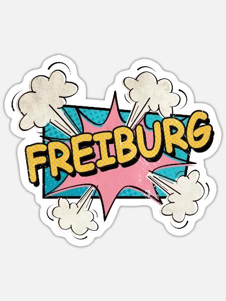 Freiburg Deutschland Stadt Schrift Pop Art Comic - Sticker Größe S (10 x 10 cm) - Mattweiß