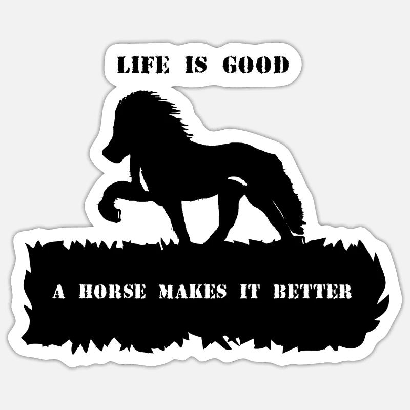 Spruch 2 mit Pferd 1 schwarz - Sticker Größe S (10 x 10 cm) - Mattweiß