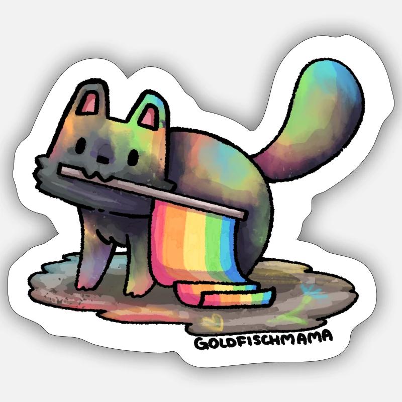 Regenbogen Katze - Sticker Größe S (10 x 10 cm) - Mattweiß