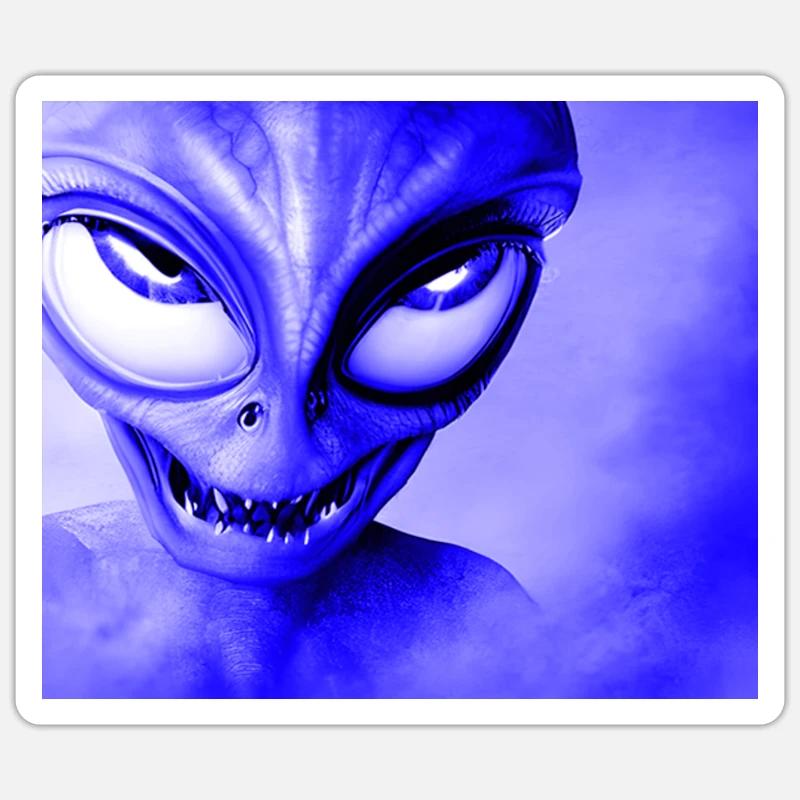 Alien with Sharp Teeth Design - Blue Sticker size S (10 x 10 cm)