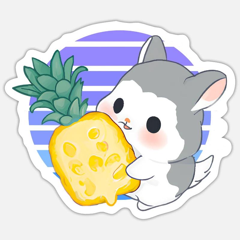 Le chinchilla aime l’ananas - Sticker taille S (10 x 10 cm) - blanc mat