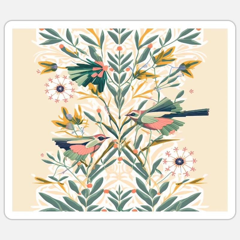 Blühender Baum mit hellen Vögeln v1 Sticker Größe S (10 x 10 cm)