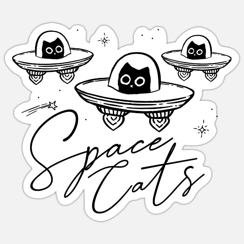 Space Cats - Chat dans UFO | Drôles de chats de l’espace - Sticker taille S (10 x 10 cm) - blanc mat
