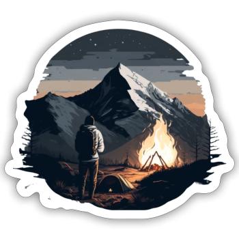 Feu de camp en camping en montagne Chemise de plein air - Sticker taille S (10 x 10 cm) - blanc mat - Devant