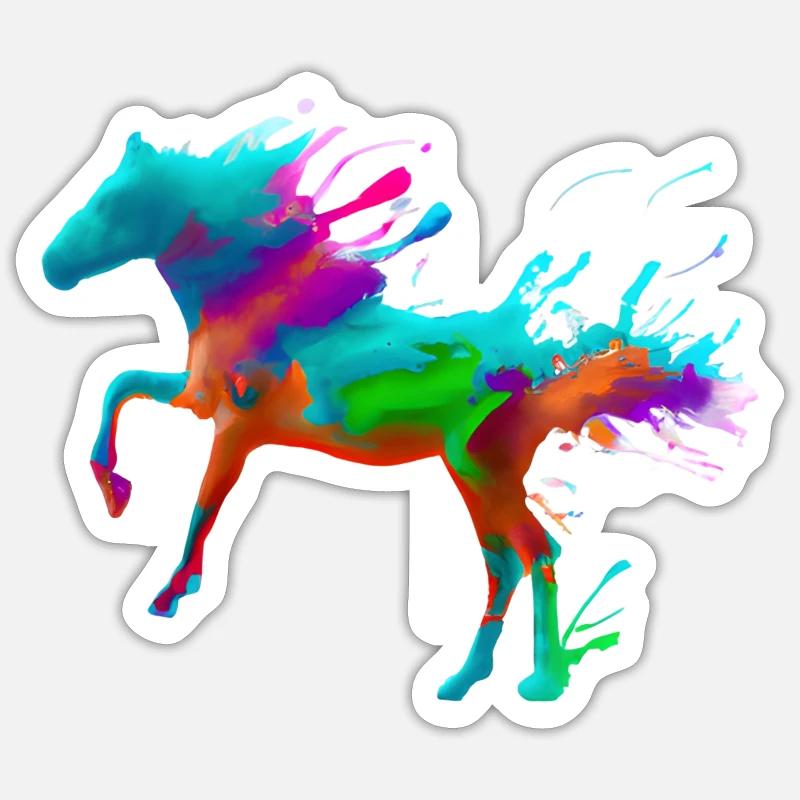 Farbenfrohes Pferd - Sticker Größe S (10 x 10 cm) - Mattweiß