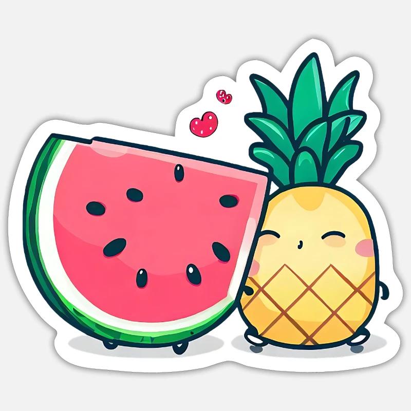 Wassermelone und Ananas beste Freunde Sticker Größe S (10 x 10 cm)