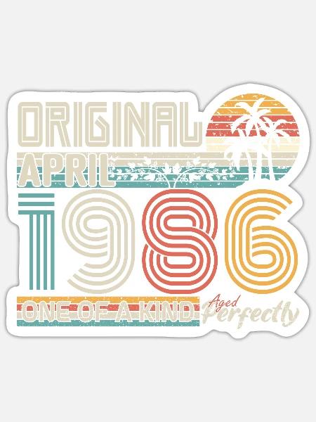 April 1986 Jubiläum April 1986 Geschenk 1986 - Sticker Größe S (10 x 10 cm) - Mattweiß