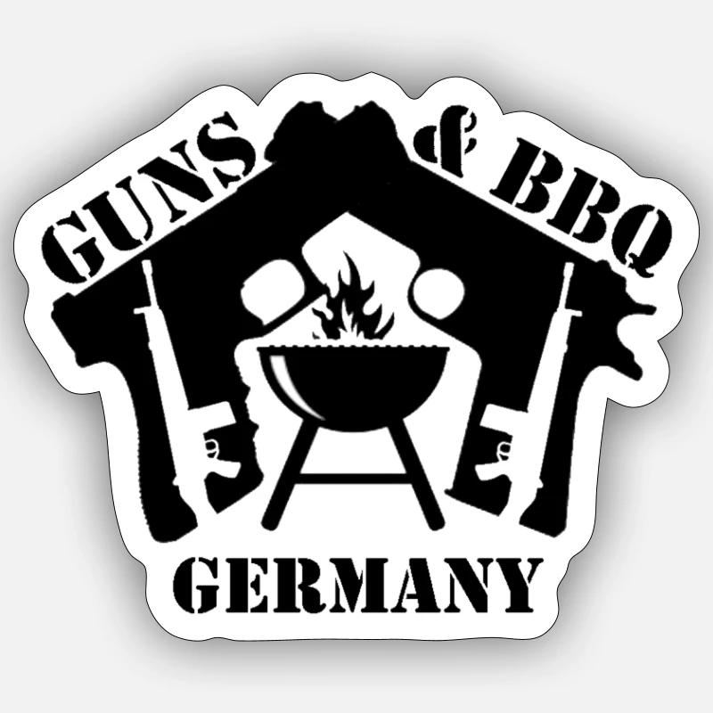 Guns & BBQ Germany 2 - Sticker Größe S (10 x 10 cm) - Mattweiß