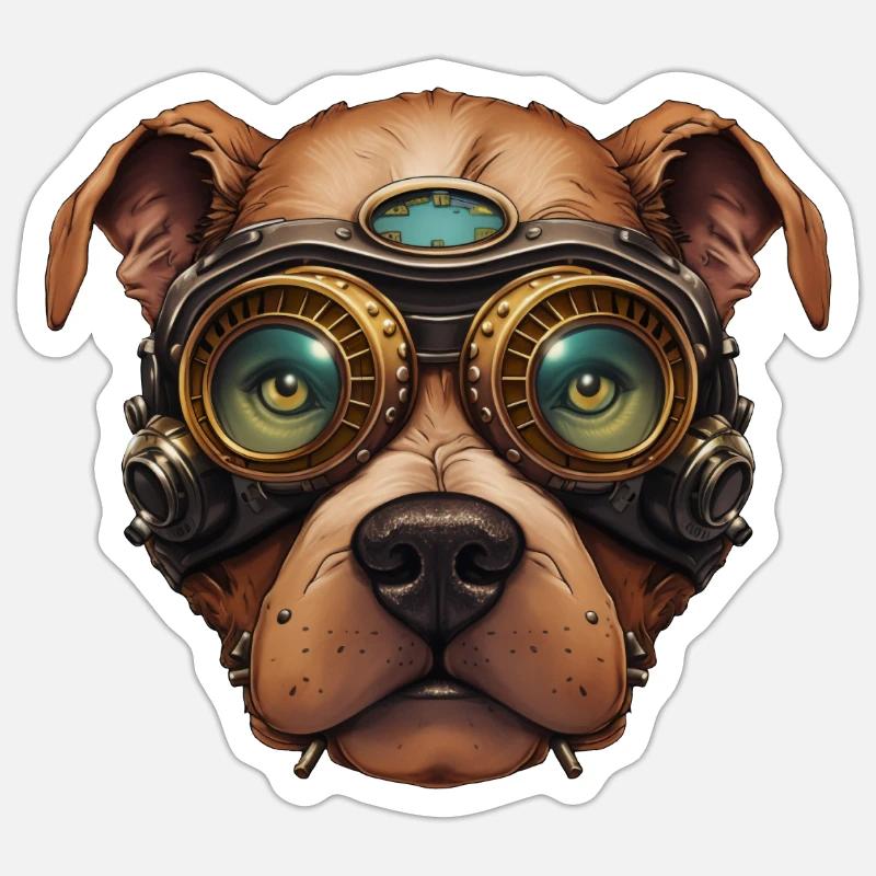 Steampunk Pitbull Dog dans Clockwork Glassess Sticker taille S (10 x 10 cm)