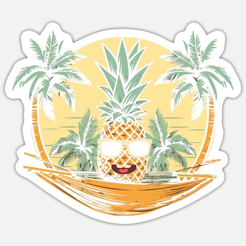 ananas en vacances - Sticker taille S (10 x 10 cm) - blanc mat