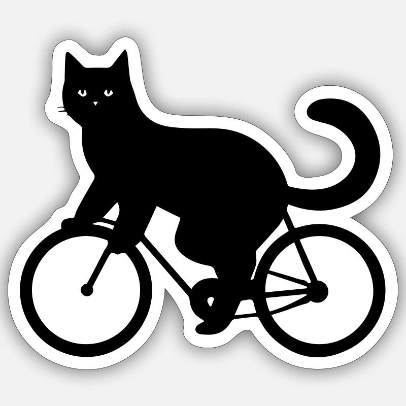 Chat à vélo - Sticker taille S (10 x 10 cm) - blanc mat