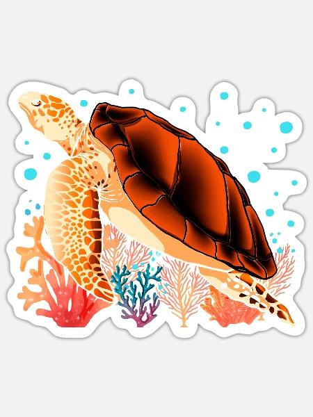 Meerestier Ozean Tier Geschenk Buntes Schildkröte - Sticker Größe S (10 x 10 cm) - Mattweiß
