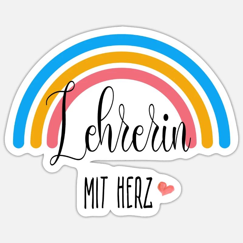 Lehrerin mit Herz! Regenbogen, personalisierbar - Sticker Größe S (10 x 10 cm) - Mattweiß