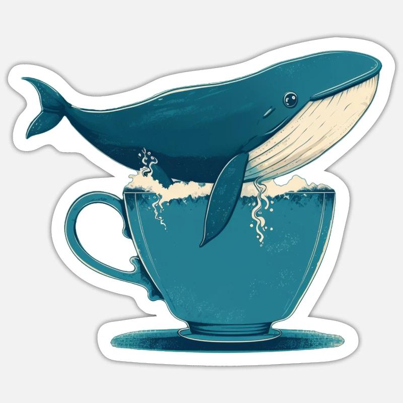 Whale in teacup - Sticker size S (10 x 10 cm) - white matte