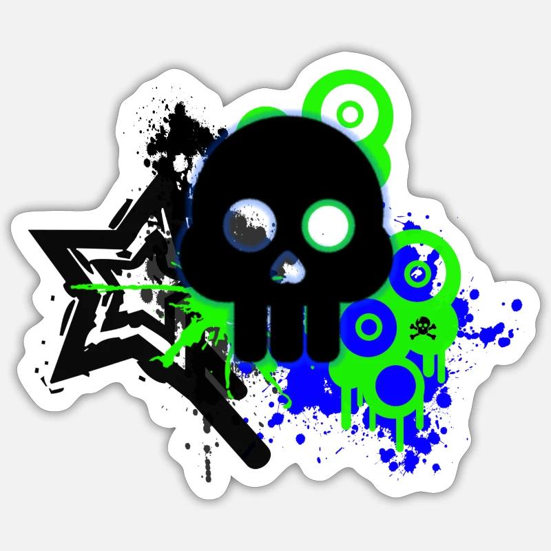 Neon Schädel Spritzer Sticker Größe S (10 x 10 cm)