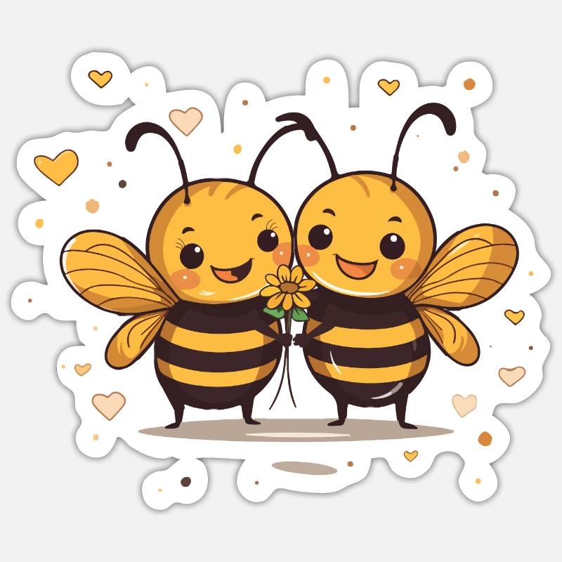 Romantic bees - Sticker size S (10 x 10 cm) - white matte