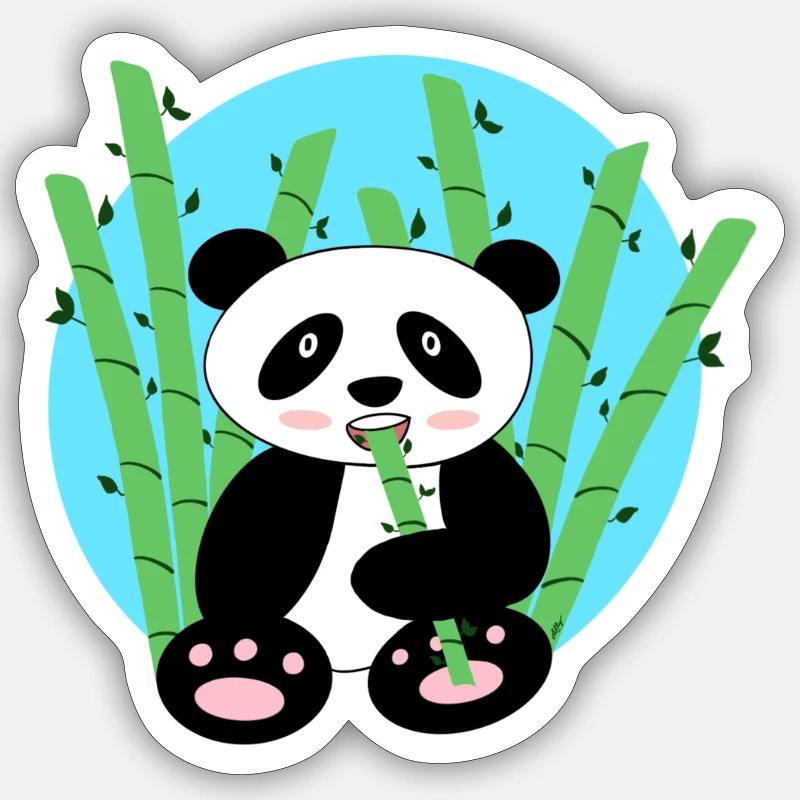 Panda et bambou - Sticker taille S (10 x 10 cm) - blanc mat