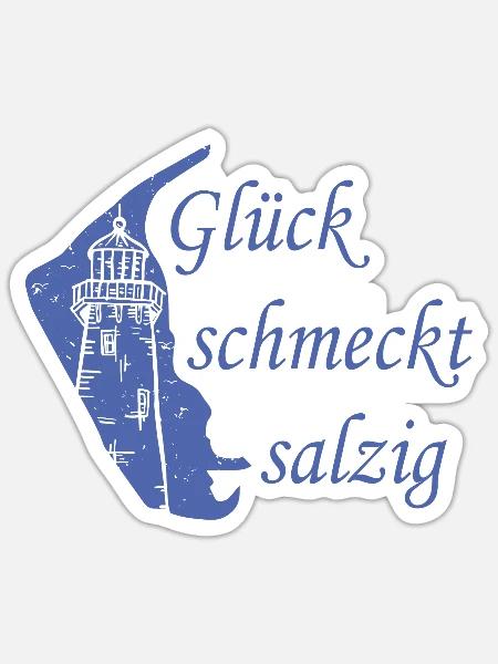 Glück schmeckt salzig – Amrum Nordsee Insel Design - Sticker Größe S (10 x 10 cm) - Mattweiß