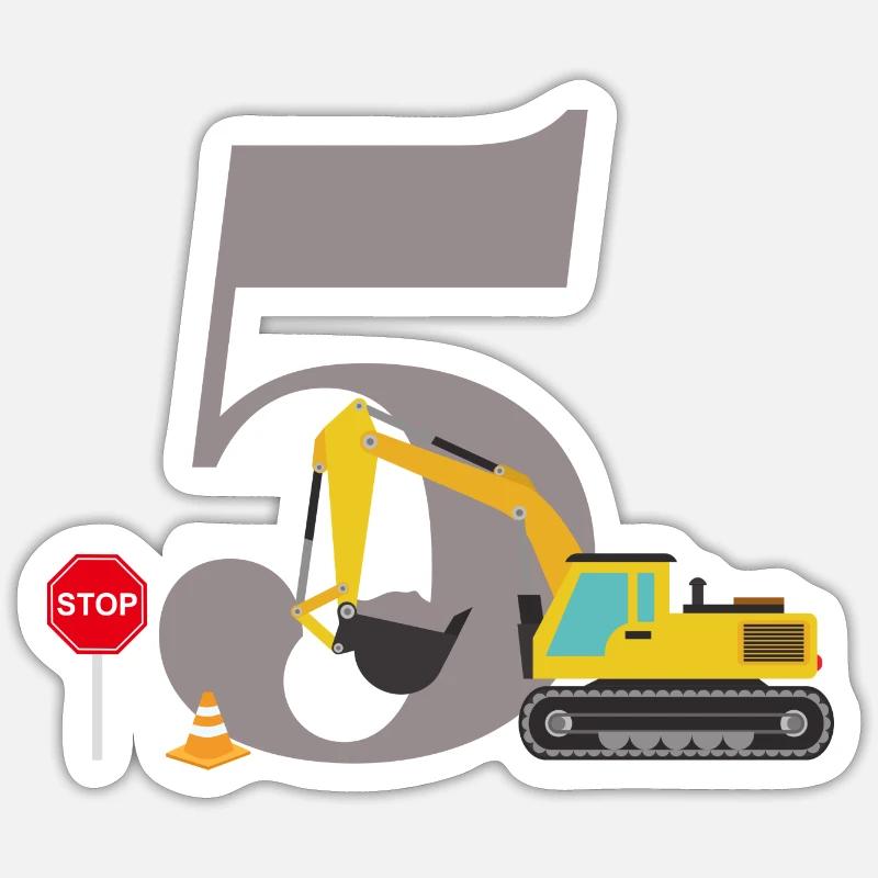 5e anniversaire pelleteuse - Sticker taille S (10 x 10 cm) - blanc mat