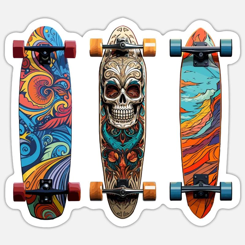 Cooles Longboard Design - Sticker Größe S (10 x 10 cm) - Mattweiß