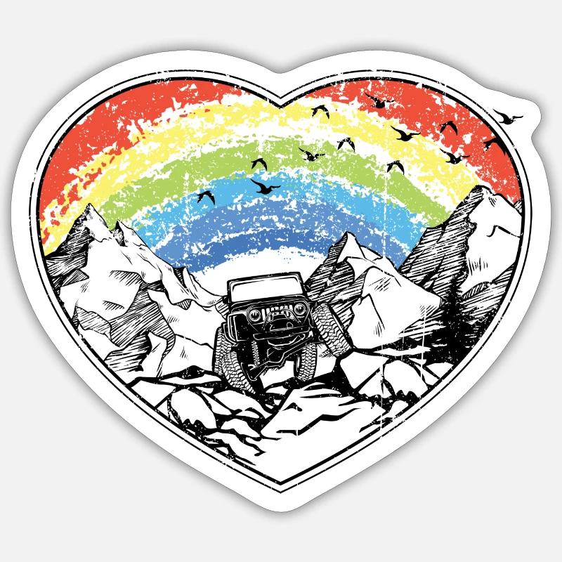 Regenbogenbogen über Bergen - Sticker Größe S (10 x 10 cm) - Mattweiß