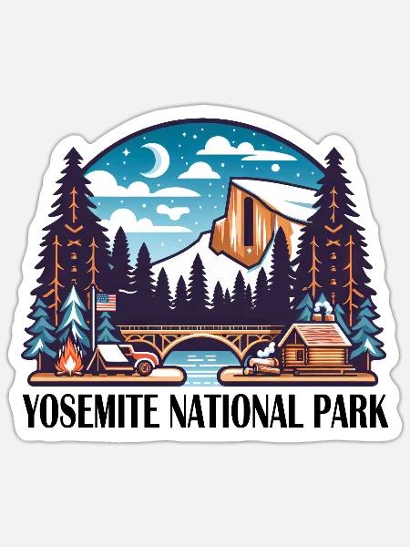 Yosemite National Park: Zelten zeltlager - Sticker Größe S (10 x 10 cm) - Mattweiß
