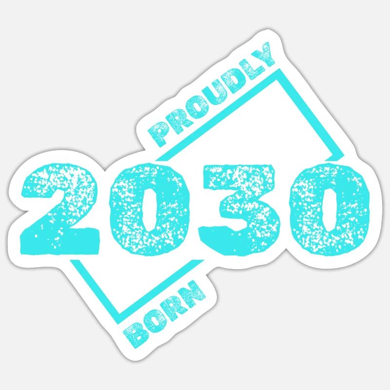 Né en 2030 - Sticker taille S (10 x 10 cm) - blanc mat