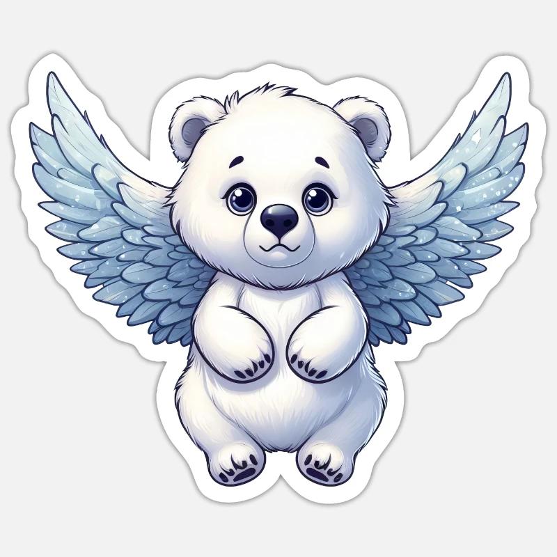 Himmlischer Eisbär: Sanfte Stärke trifft auf Engel - Sticker Größe S (10 x 10 cm) - Mattweiß