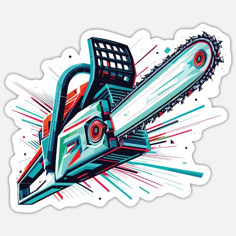 Tronçonneuse polygonale vectorielle - Sticker taille S (10 x 10 cm) - blanc mat