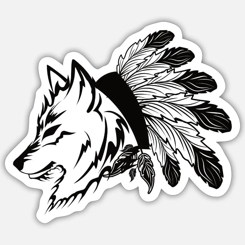 Wolf Häuptlingskopf - Sticker Größe S (10 x 10 cm) - Mattweiß