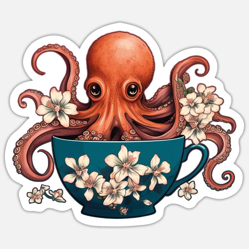 Drôle de pieuvre - Sticker taille S (10 x 10 cm) - blanc mat