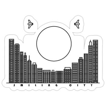 Smiling City - black version - Sticker size S (10 x 10 cm) - white matte - Front