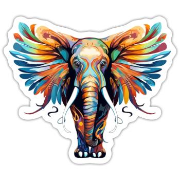 Elephant with Feathers no2 - Sticker size S (10 x 10 cm) - white matte - Front