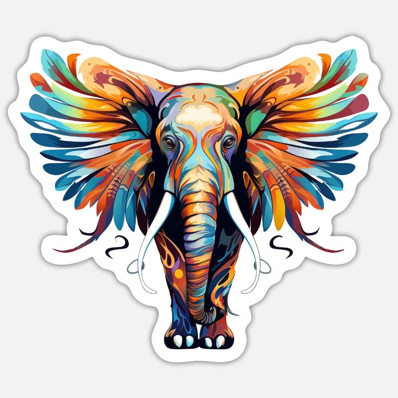 Elephant with Feathers no2 - Sticker Größe S (10 x 10 cm) - Mattweiß