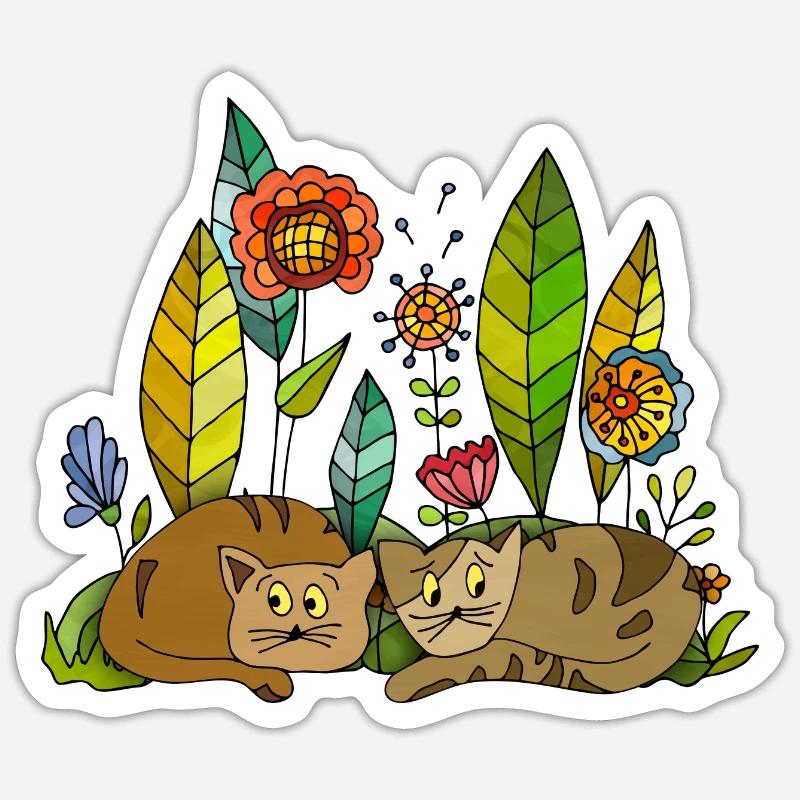 Chats - Sticker taille S (10 x 10 cm) - blanc mat