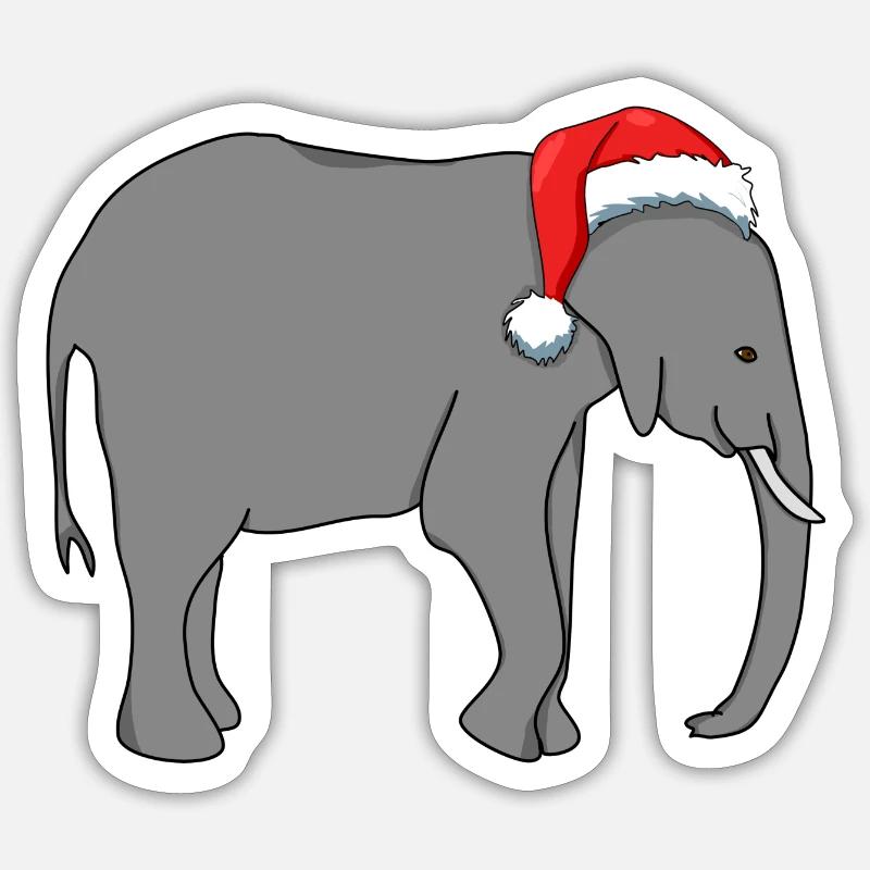 Elephant with Santa hat Sticker size S (10 x 10 cm)