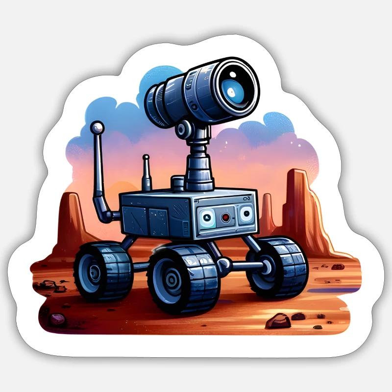 Mars-Rover inspirierter Sticker, Comic Stil - Sticker Größe S (10 x 10 cm) - Mattweiß