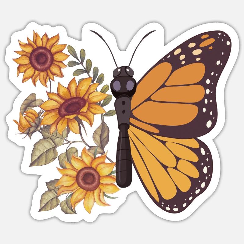 Schmetterling Sonnenblumen - Sticker størrelse S (10 x 10 cm) - mat hvid