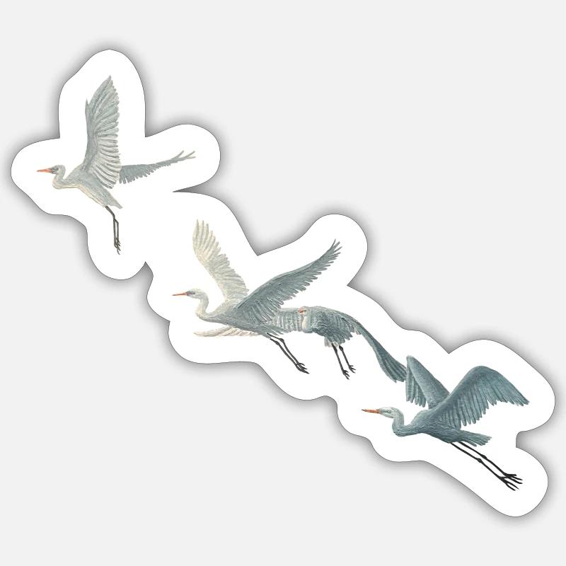 Grande Aigrette Flock Illustration - Sticker taille S (10 x 10 cm) - blanc mat