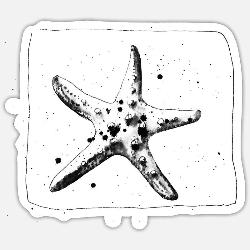 Étoile de mer cool dessinée à la main en noir - Sticker taille S (10 x 10 cm) - blanc mat