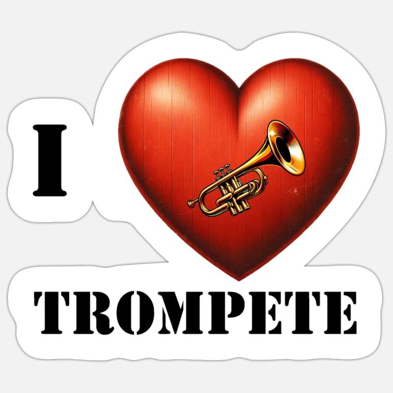 J’aime la trompette - Sticker taille S (10 x 10 cm) - blanc mat
