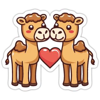 Couple De Chameaux Amoureux Animal Saint Valentin - Sticker taille S (10 x 10 cm) - blanc mat - Devant