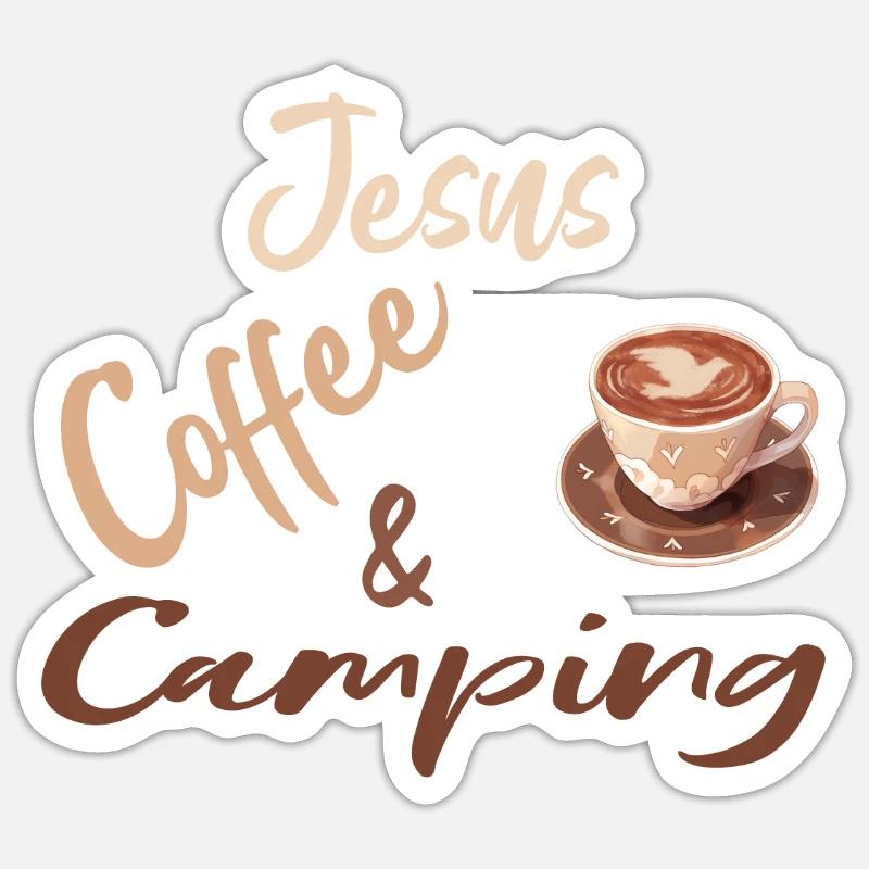 Camping Coffee Jesus - Sticker size S (10 x 10 cm) - white matte