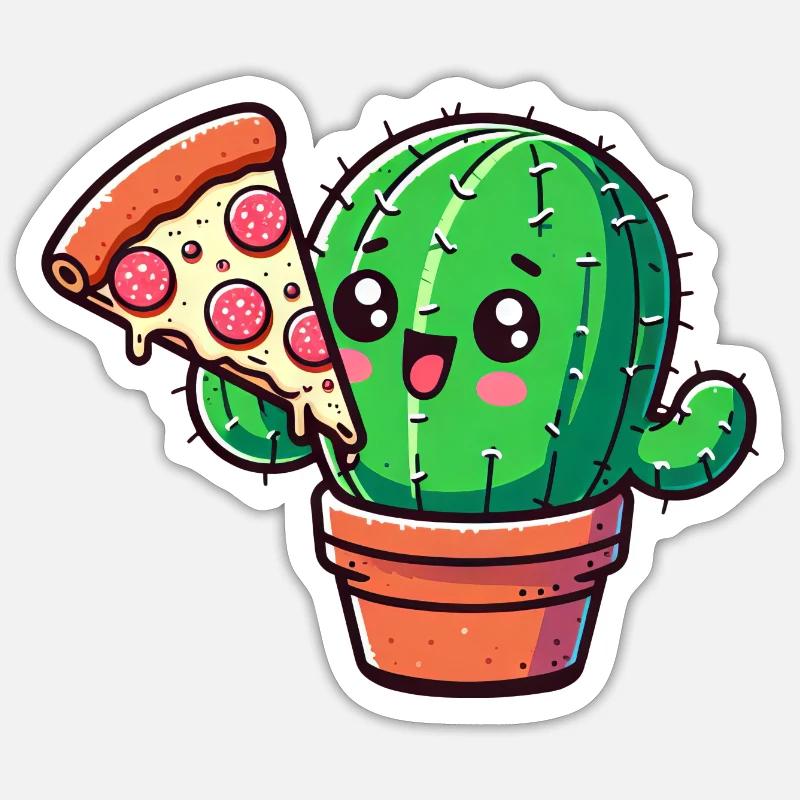 Cute Cactus Pizza Comic Sticker size S (10 x 10 cm)