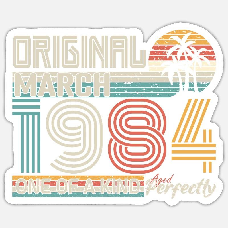 Mars 1984 anniversaire Mars 1984 cadeau - Sticker taille S (10 x 10 cm) - blanc mat