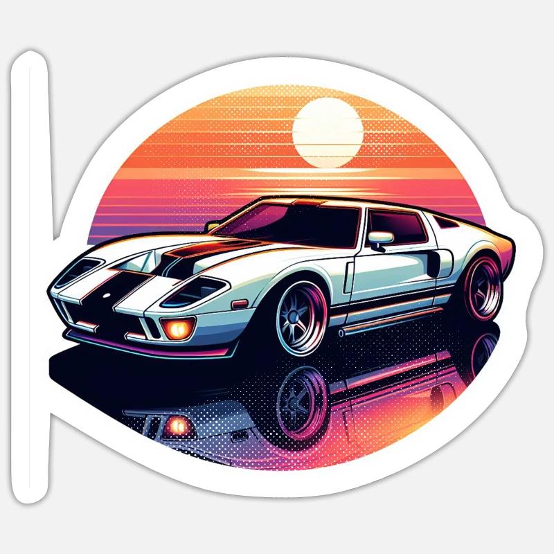 Oldtimer Sonnenuntergang - Sticker Größe S (10 x 10 cm) - Mattweiß
